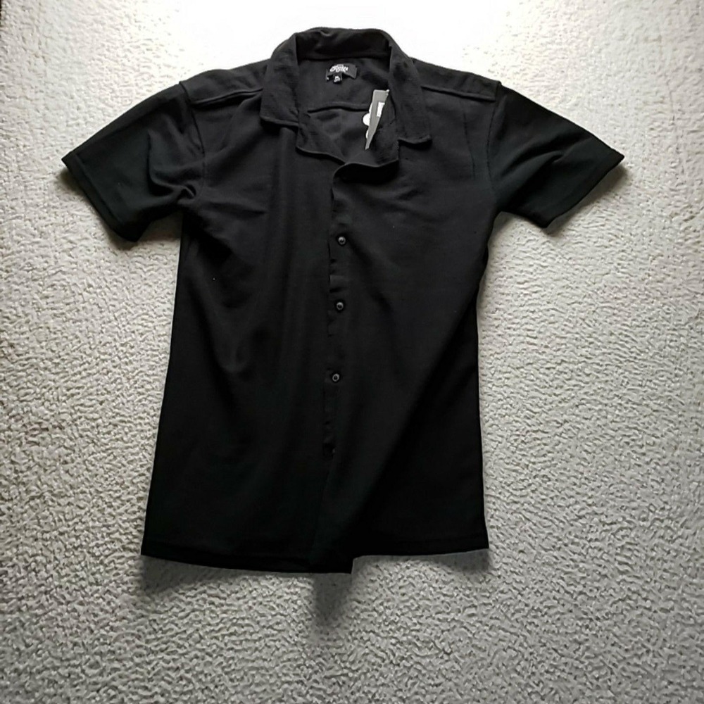 NEW Eighty Eight Brand Shirt Mens XL Black Solid Short Sleeve Button-Up Casual